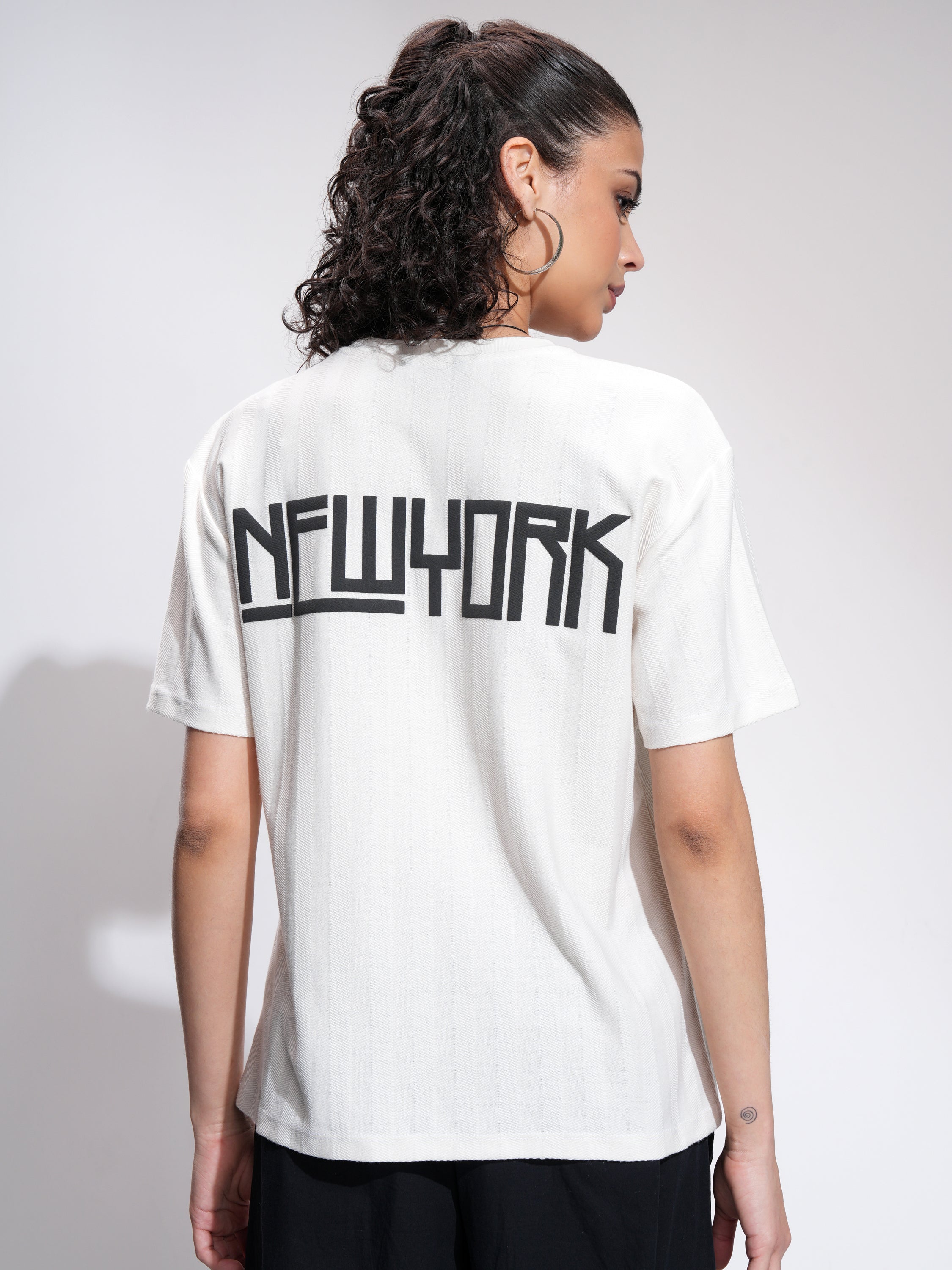 Tokyo Talkies Women White Printed Round Neck Oversized Fit T-Shirt - White - Image 3