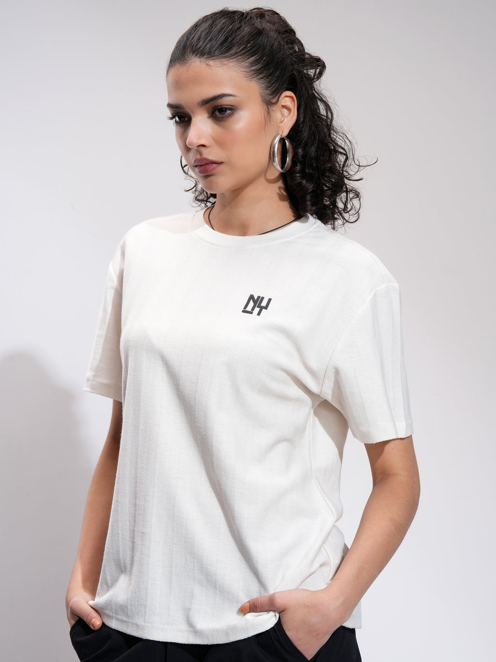 Tokyo Talkies Women White Printed Round Neck Oversized Fit T-Shirt - White - Image 4