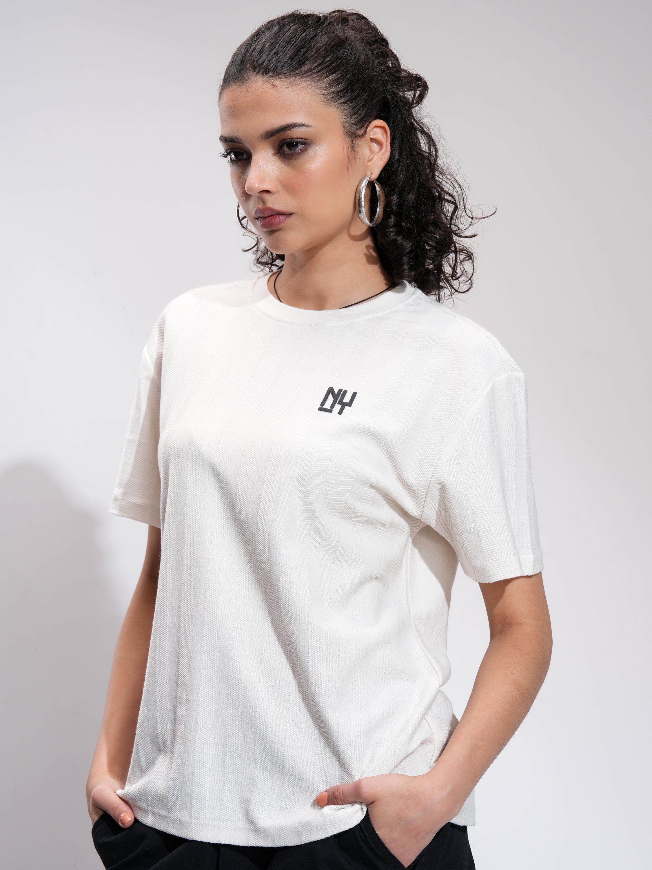 Tokyo Talkies Women White Printed Round Neck Oversized Fit T-Shirt - White - Image 4