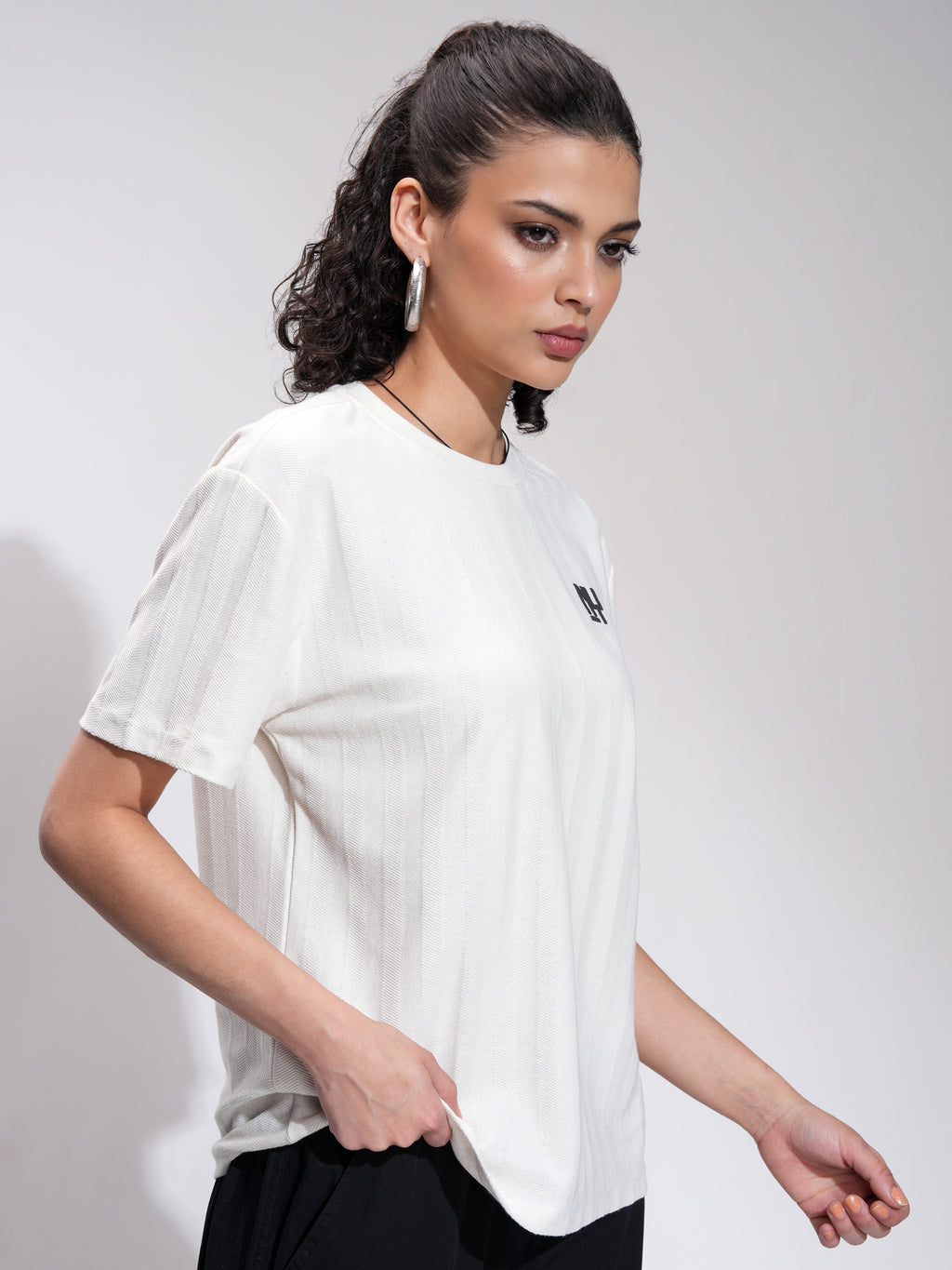 Tokyo Talkies Women White Printed Round Neck Oversized Fit T-Shirt - White - Image 6