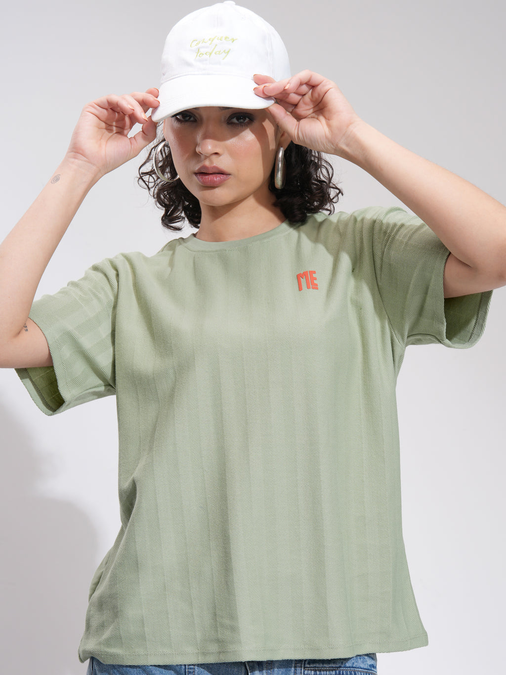 Tokyo Talkies Women Green Printed Round Neck Oversized Fit T-Shirt - Green - Image 1