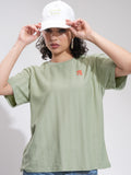 Tokyo Talkies Women Green Printed Round Neck Oversized Fit T-Shirt - Green - Image 1