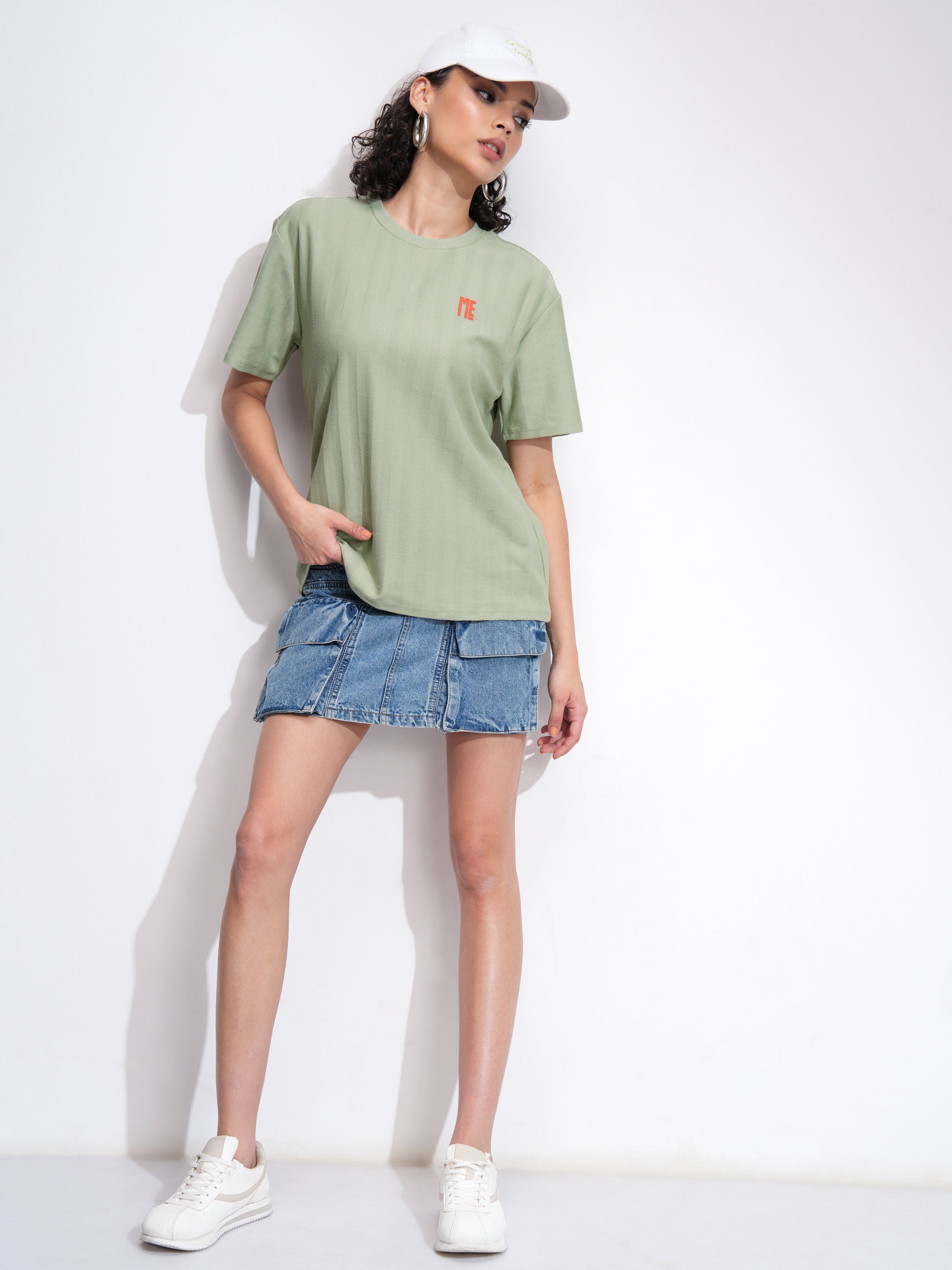 Tokyo Talkies Women Green Printed Round Neck Oversized Fit T-Shirt - Green - Image 2