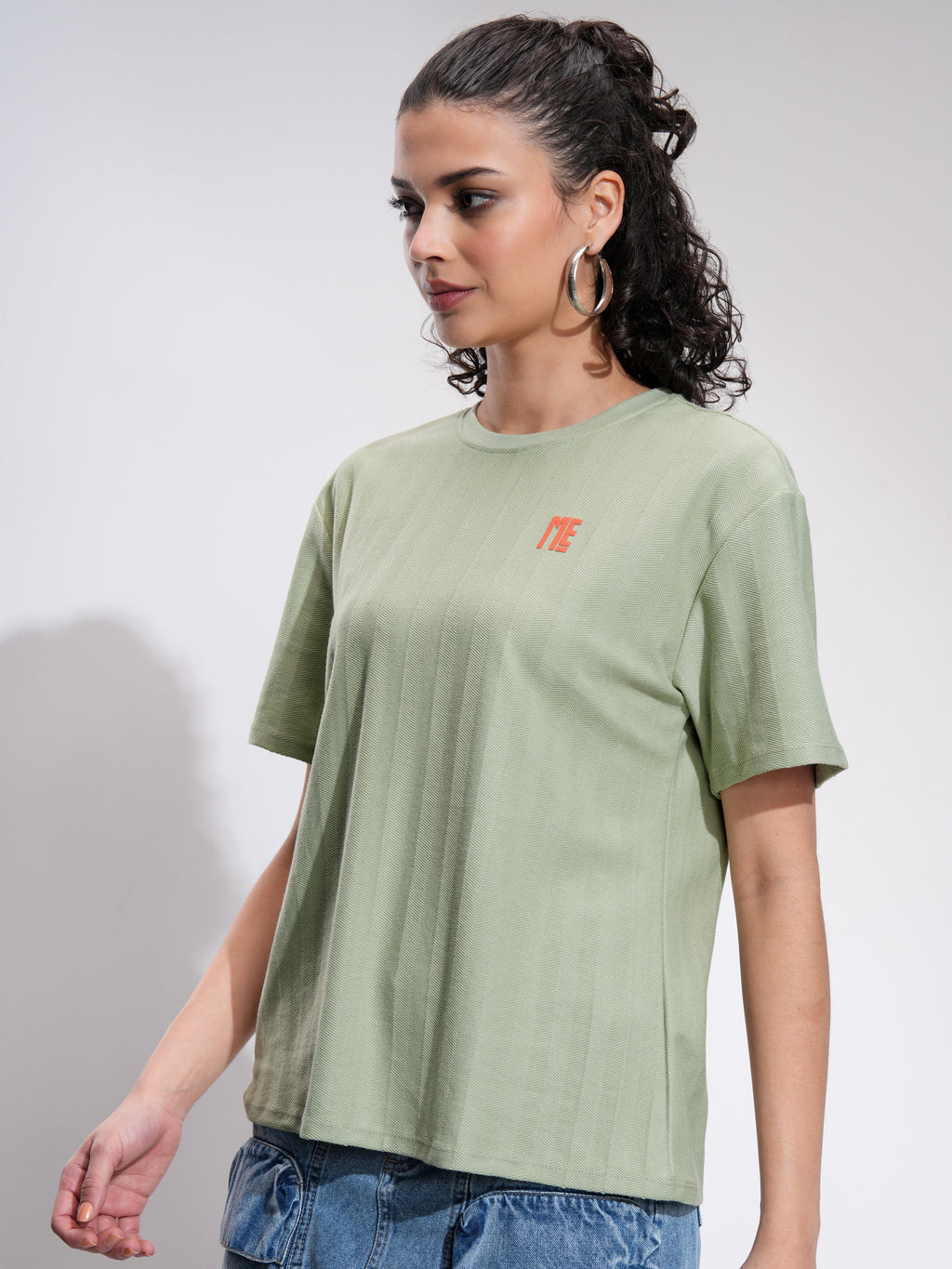 Tokyo Talkies Women Green Printed Round Neck Oversized Fit T-Shirt - Green - Image 4