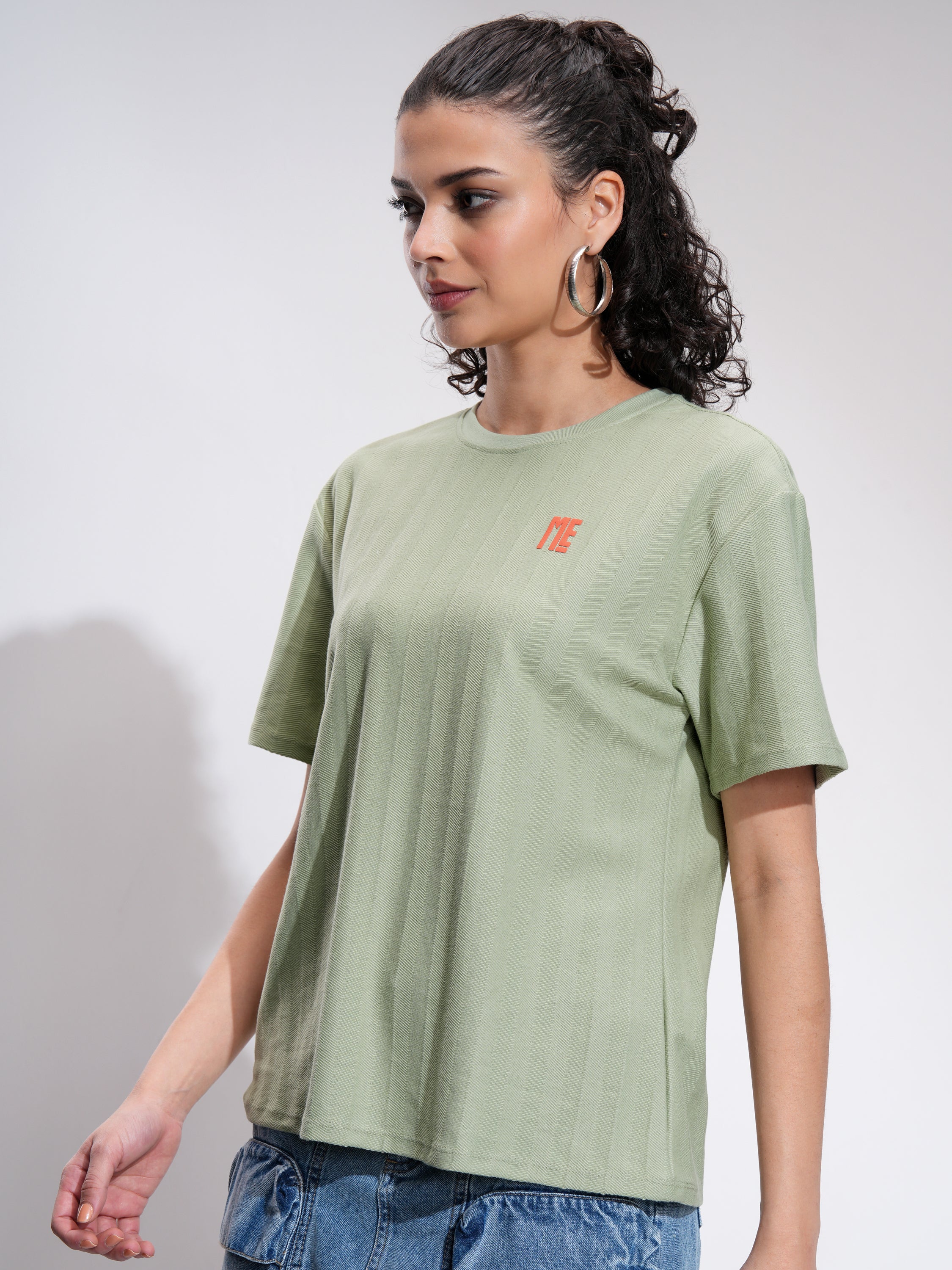 Tokyo Talkies Women Green Printed Round Neck Oversized Fit T-Shirt - Green - Image 4