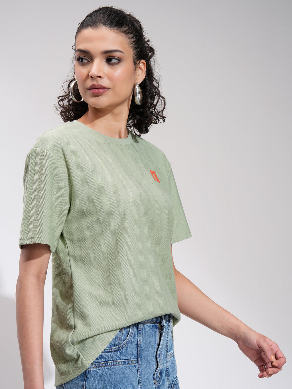 Tokyo Talkies Women Green Printed Round Neck Oversized Fit T-Shirt - Green - Image 6