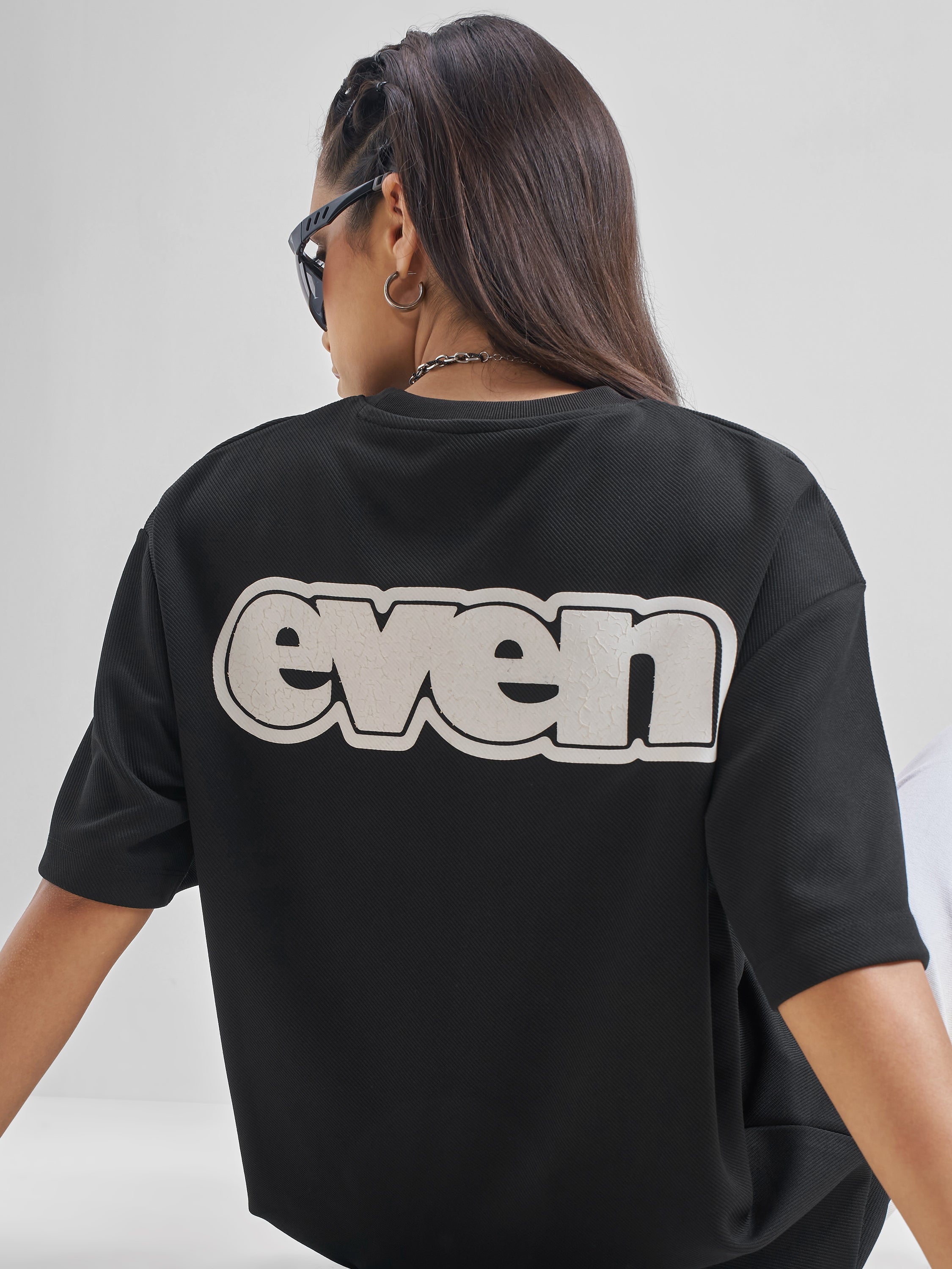 Street By Tokyo Talkies Women Black Printed Round Neck Oversized Fit T-Shirt - Black - Image 1