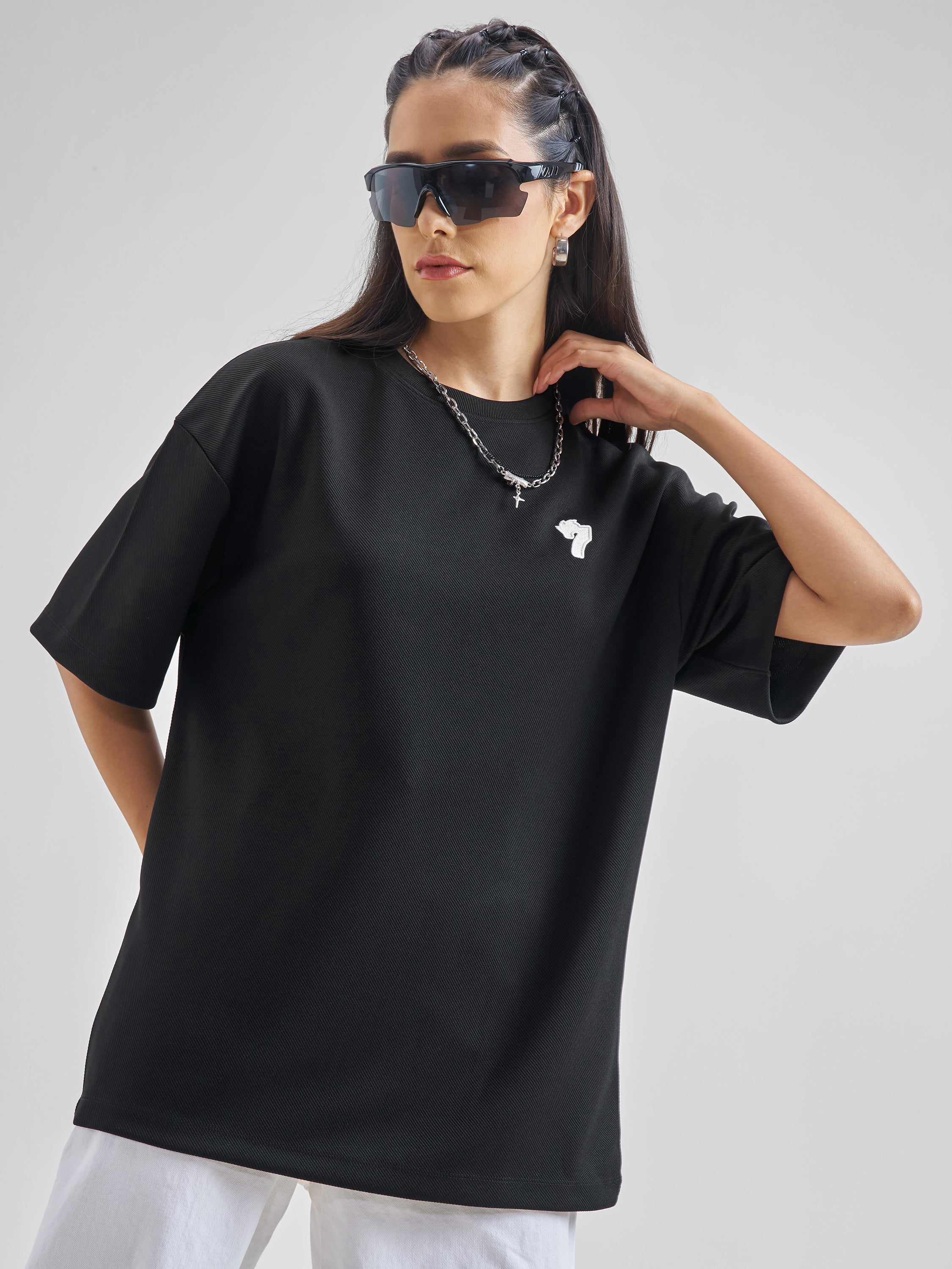 Street By Tokyo Talkies Women Black Printed Round Neck Oversized Fit T-Shirt - Black - Image 3