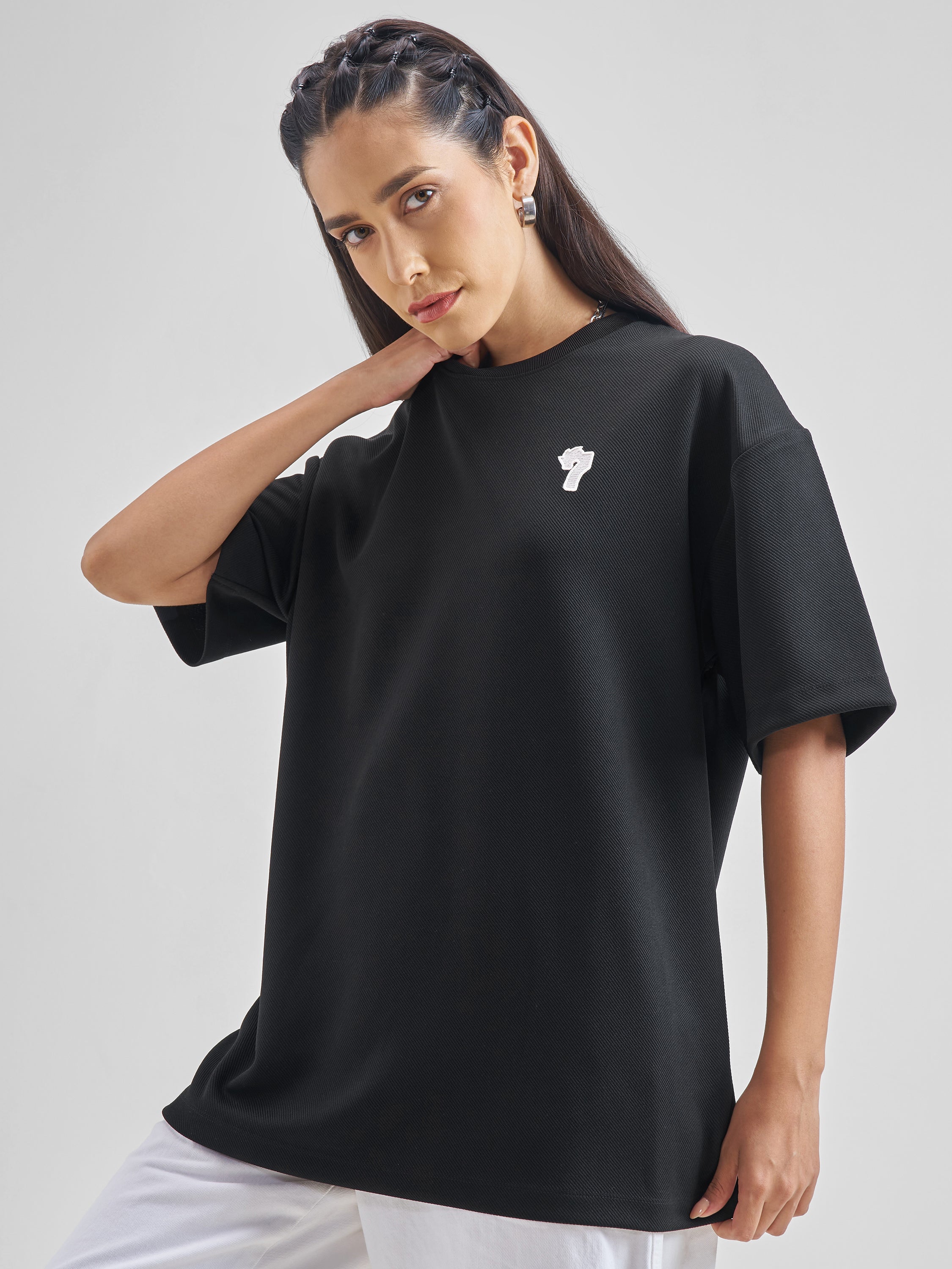 Street By Tokyo Talkies Women Black Printed Round Neck Oversized Fit T-Shirt - Black - Image 4