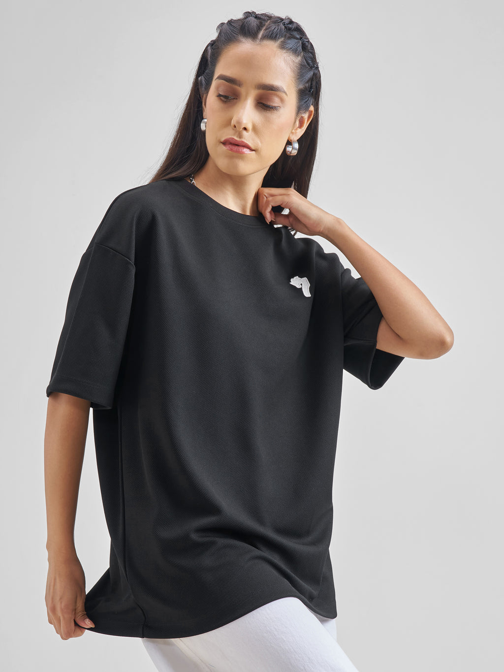 Street By Tokyo Talkies Women Black Printed Round Neck Oversized Fit T-Shirt - Black - Image 6