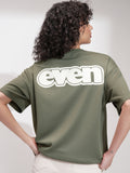 Tokyo Talkies Women Olive Self Design Oversized Fit T-Shirt - Olive - Image 1