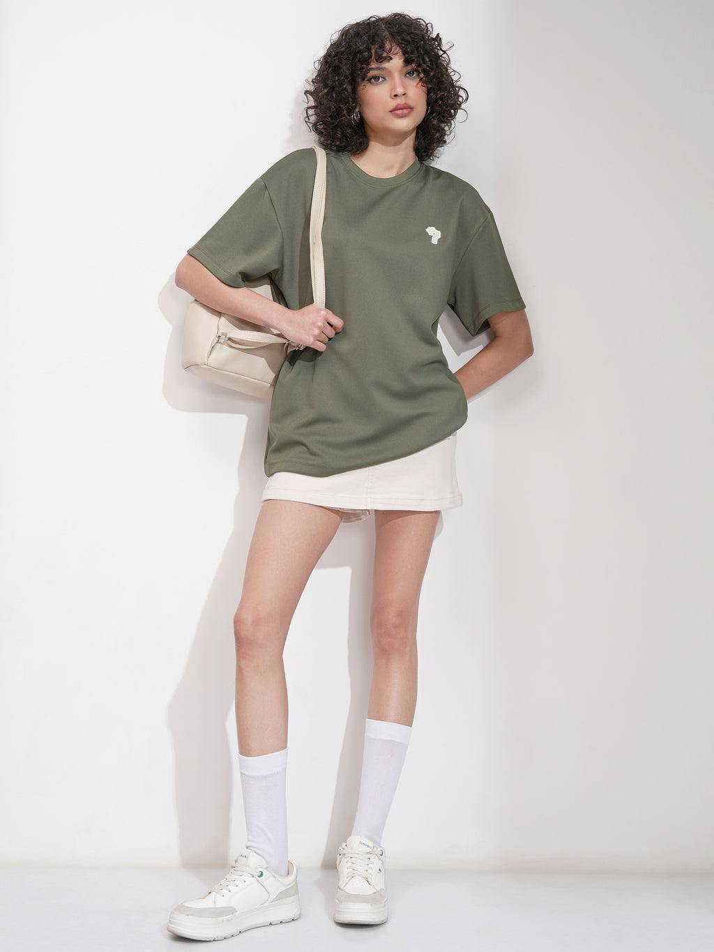 Tokyo Talkies Women Olive Self Design Oversized Fit T-Shirt - Olive - Image 2