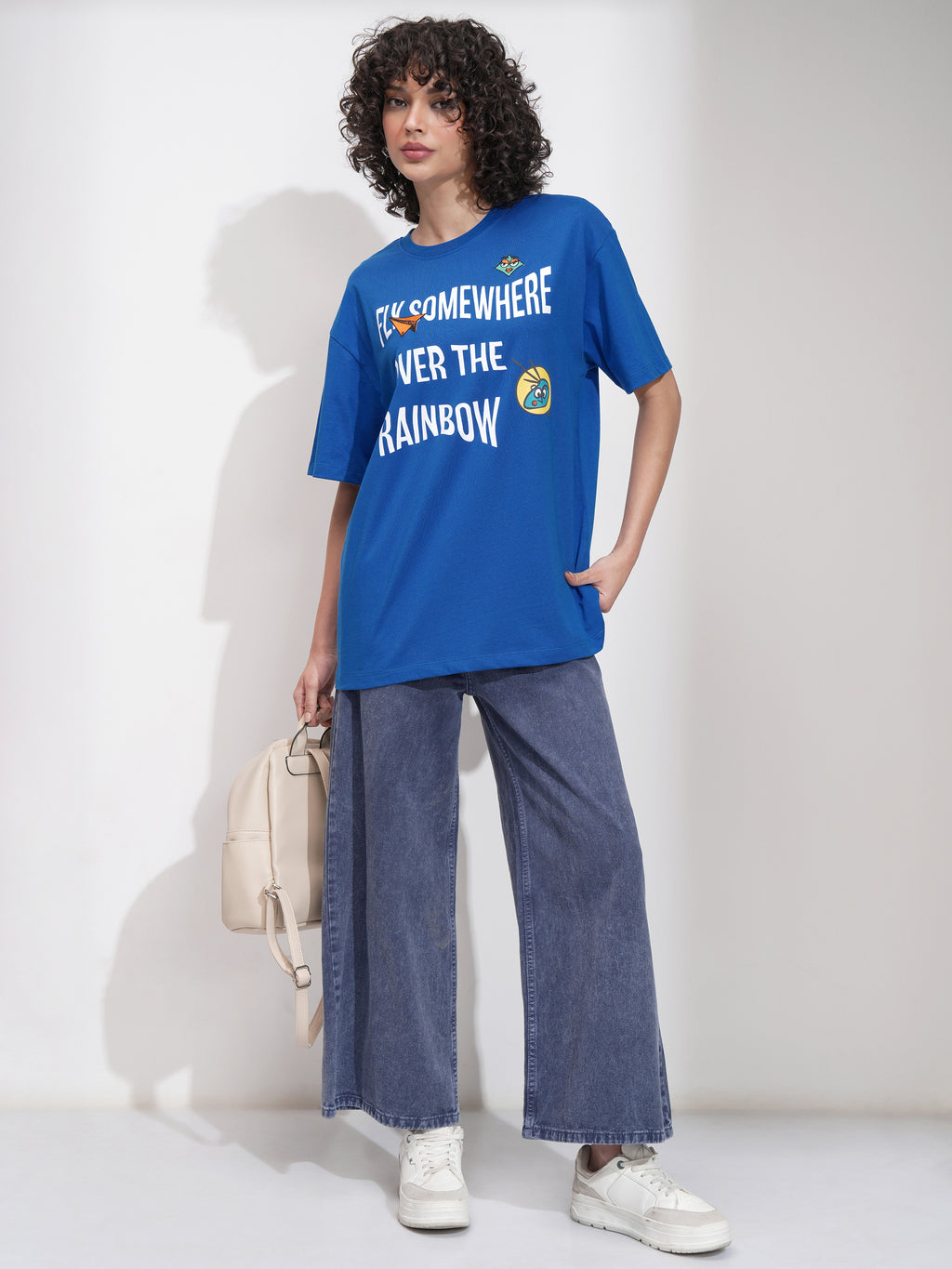 Tokyo Talkies Women Blue Printed Round Neck Oversized Fit T-Shirt - Blue - Image 2