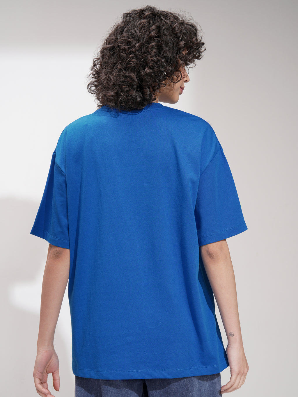 Tokyo Talkies Women Blue Printed Round Neck Oversized Fit T-Shirt - Blue - Image 3