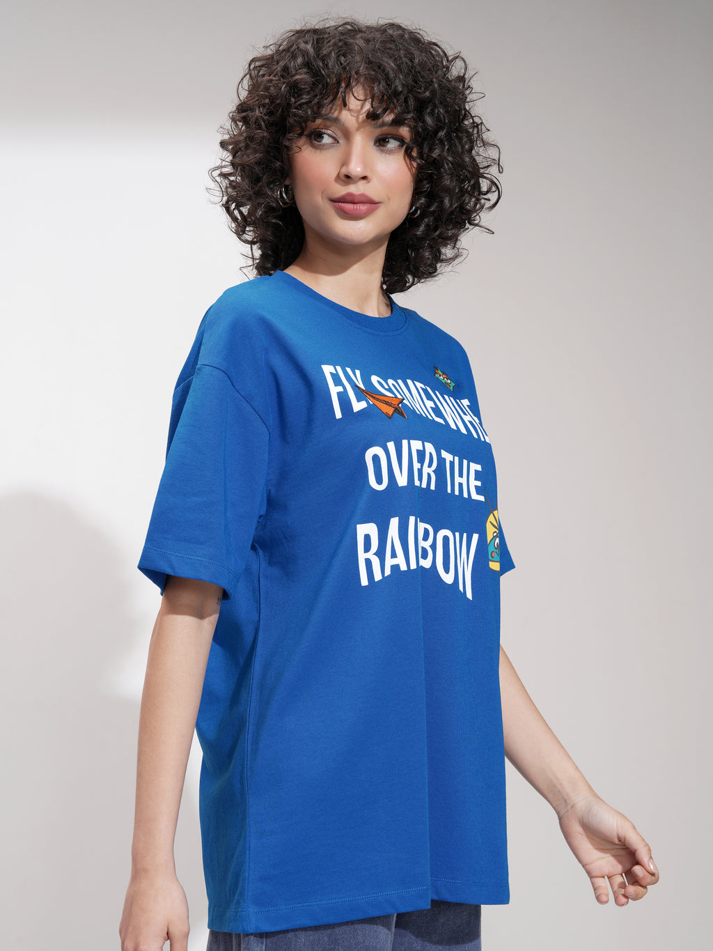 Tokyo Talkies Women Blue Printed Round Neck Oversized Fit T-Shirt - Blue - Image 6