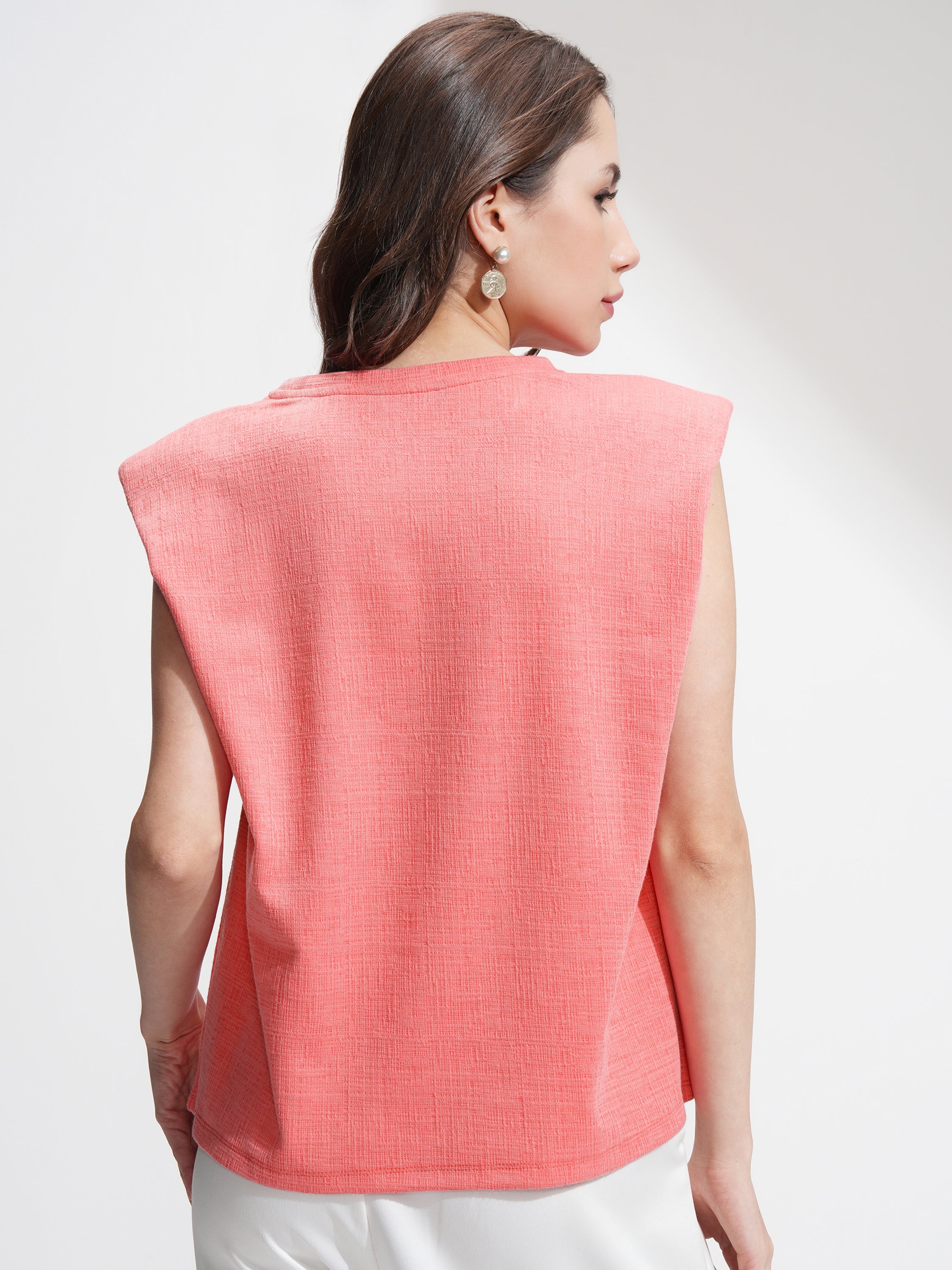 Tokyo Talkies Women Coral Printed Round Neck T-Shirt - Coral - Image 3