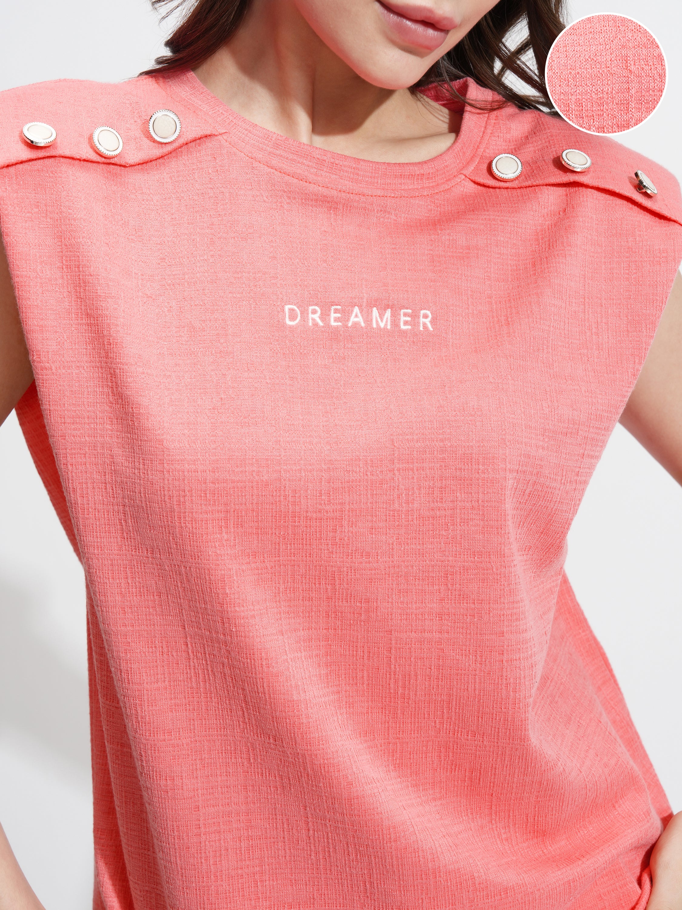 Tokyo Talkies Women Coral Printed Round Neck T-Shirt - Coral - Image 5