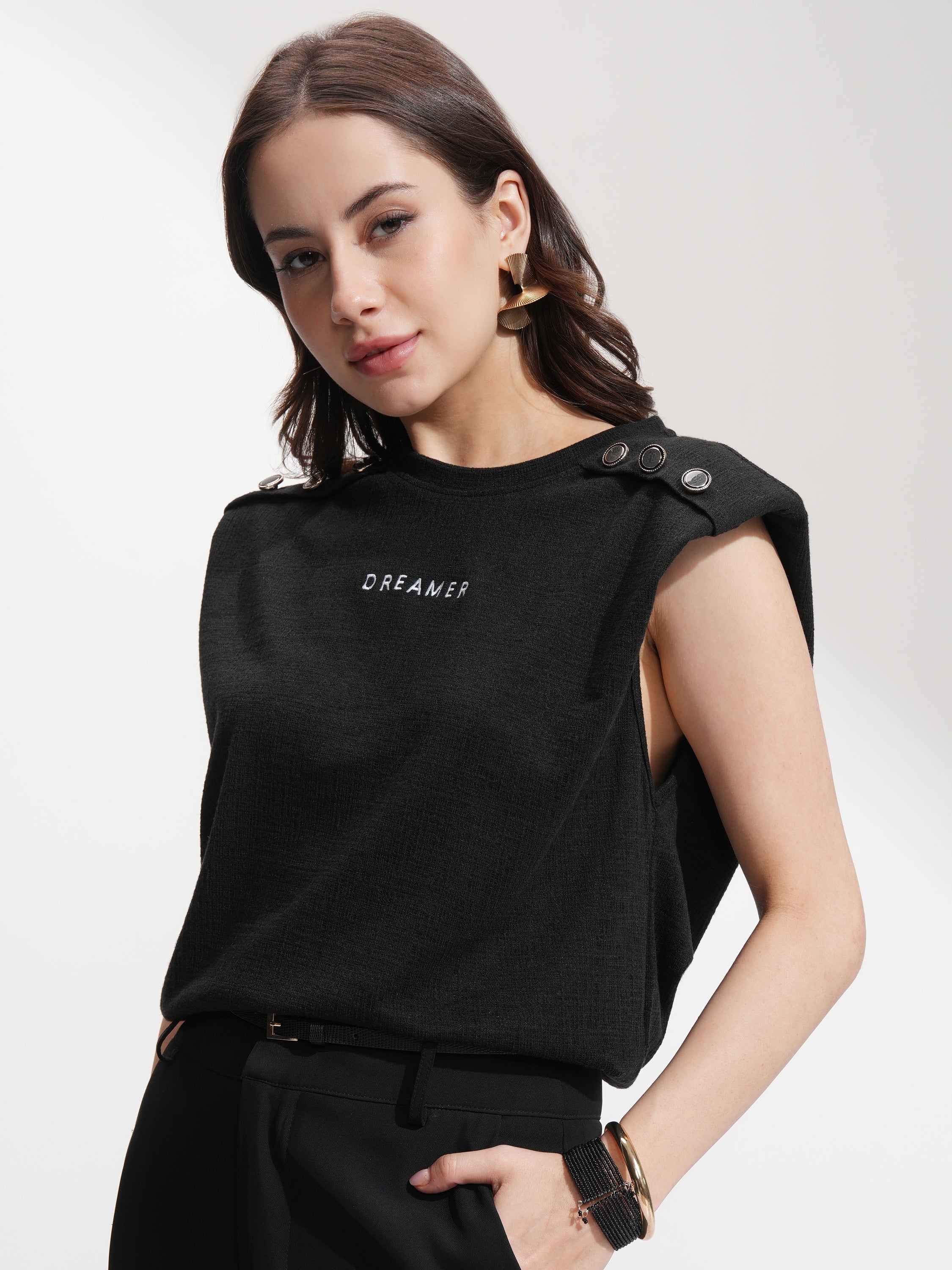 Tokyo Talkies Women Black Printed Round Neck T-Shirt - Black - Image 4