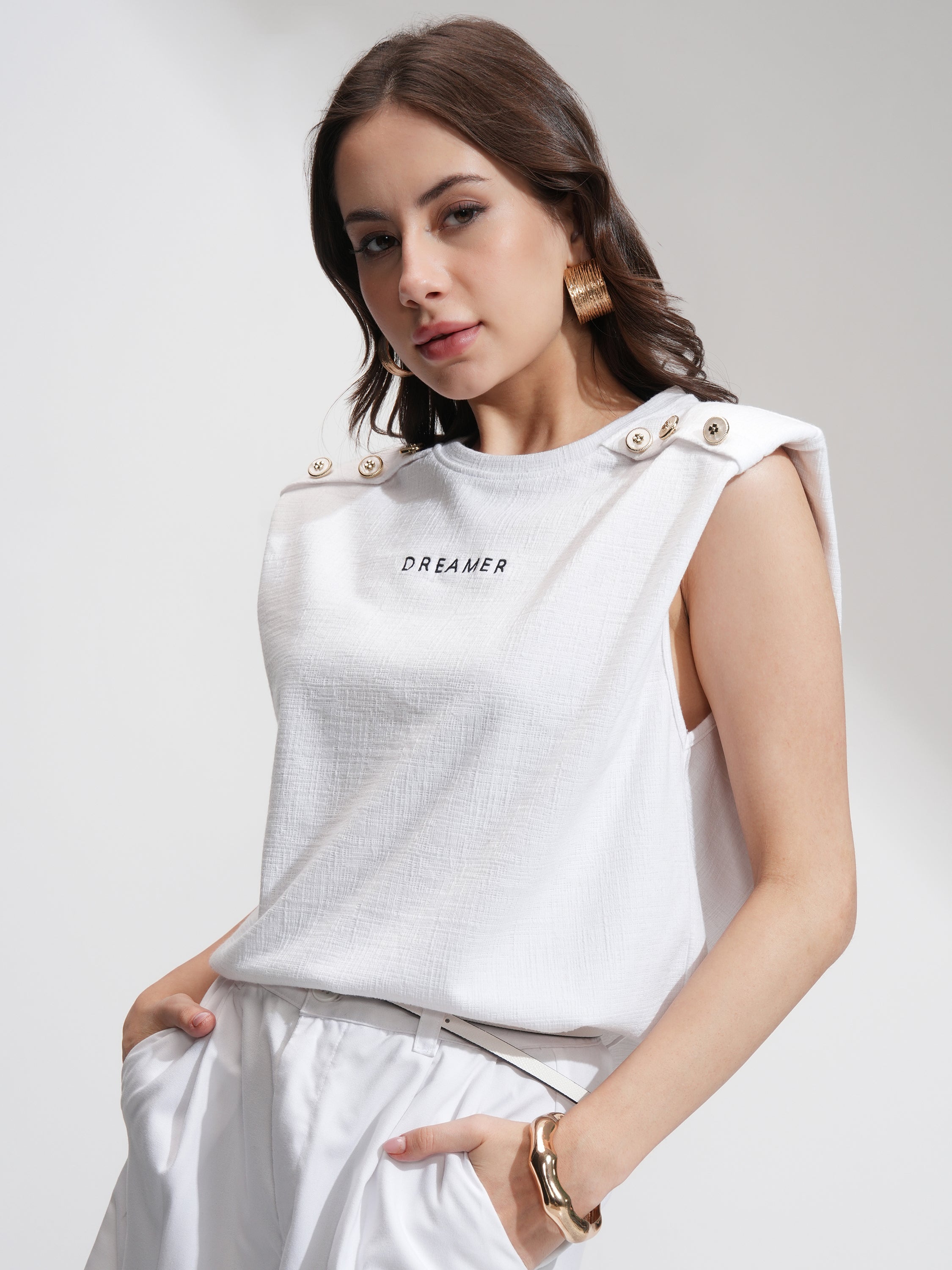 Tokyo Talkies Women White Printed Round Neck T-Shirt - White - Image 4