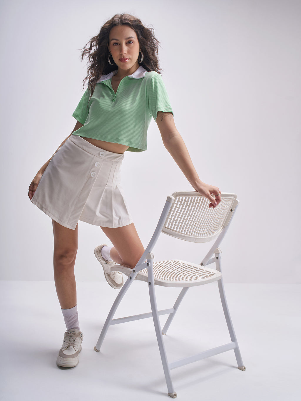 Tokyo Talkies Women Green Solid Polo Collar T-Shirt - Green - Image 2
