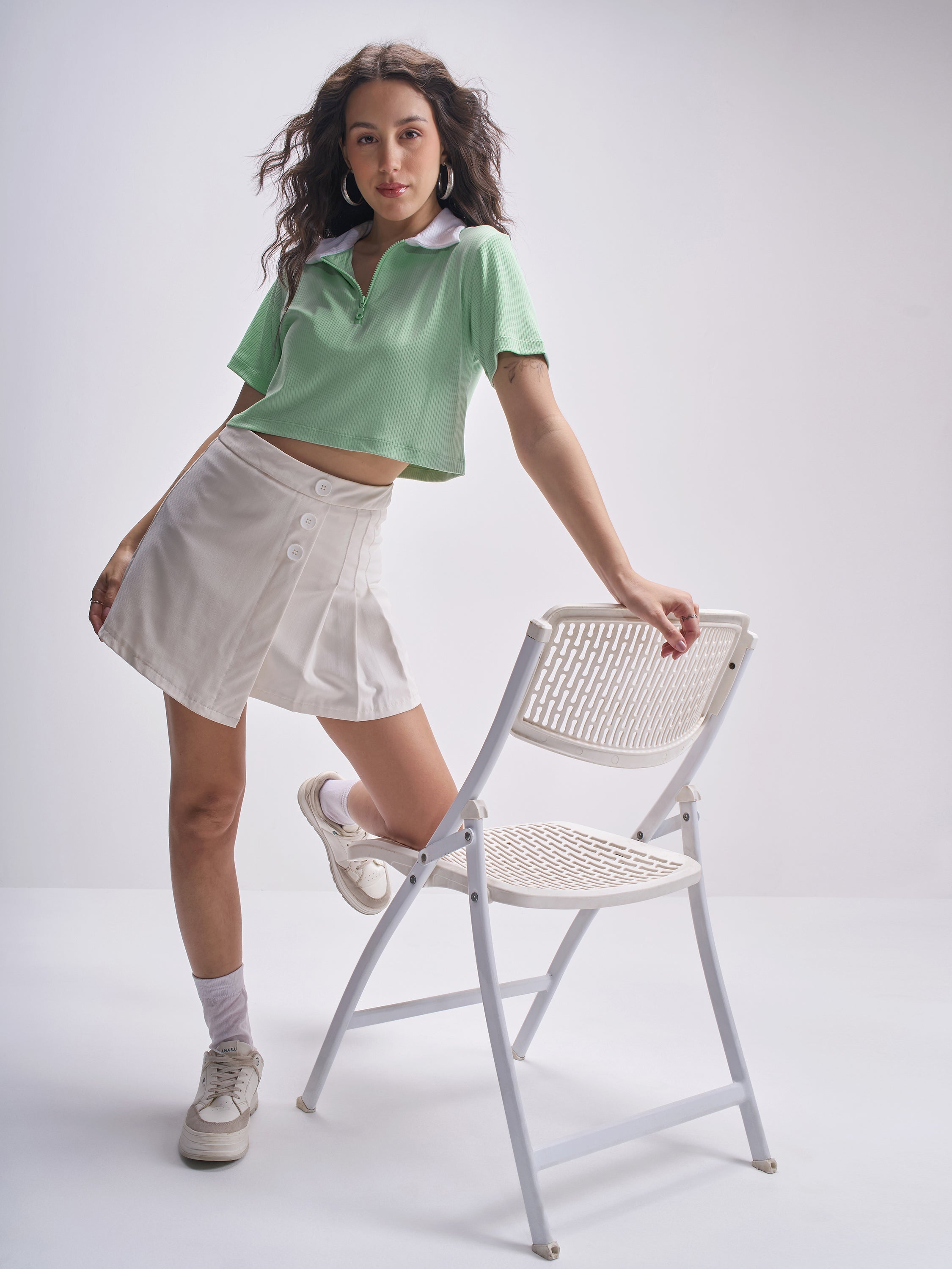 Tokyo Talkies Women Green Solid Polo Collar T-Shirt - Green - Image 2