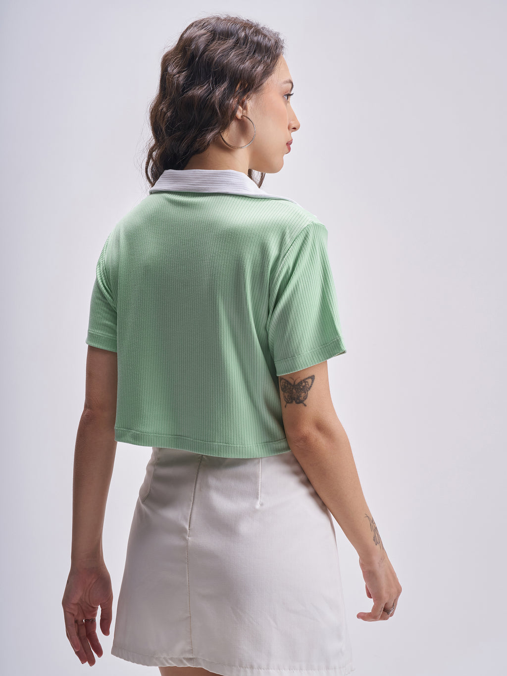 Tokyo Talkies Women Green Solid Polo Collar T-Shirt - Green - Image 3