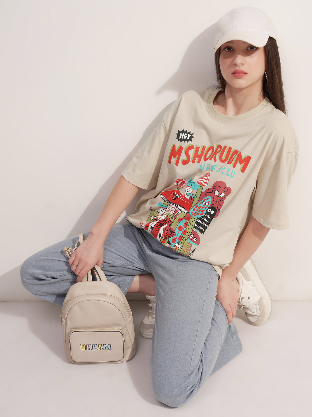 Tokyo Talkies Women Beige Printed Round Neck Oversized Fit T-Shirt - Beige - Image 2