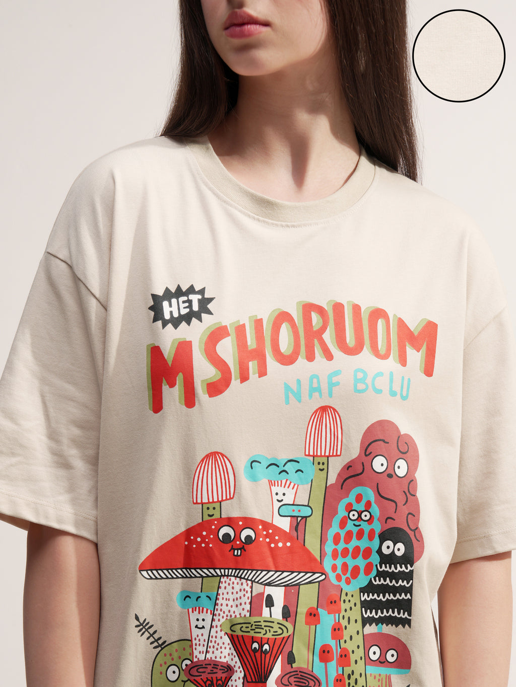 Tokyo Talkies Women Beige Printed Round Neck Oversized Fit T-Shirt - Beige - Image 5
