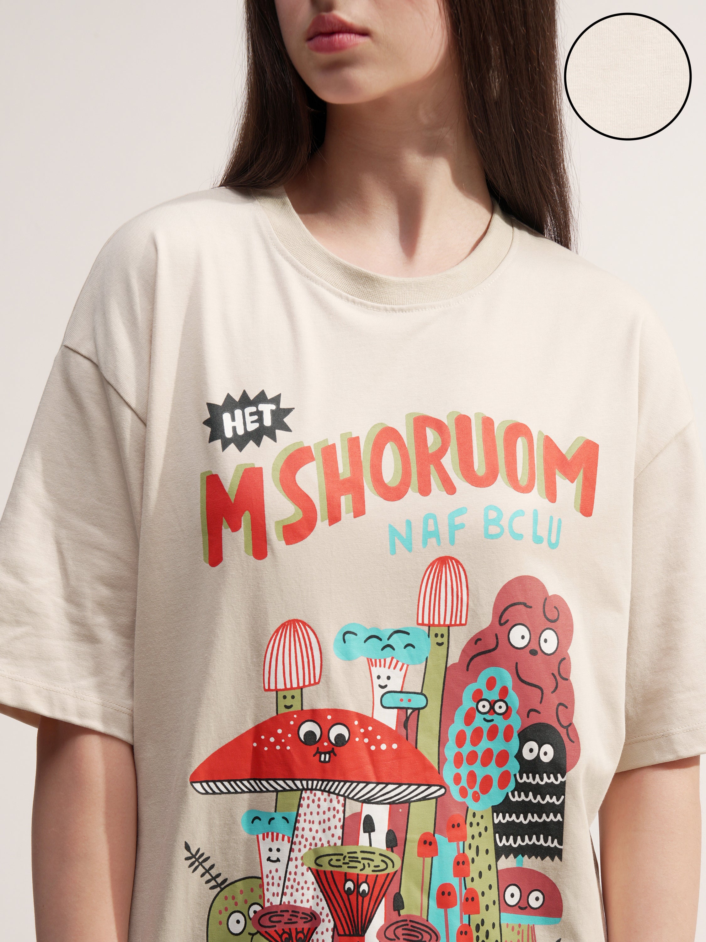 Tokyo Talkies Women Beige Printed Round Neck Oversized Fit T-Shirt - Beige - Image 5