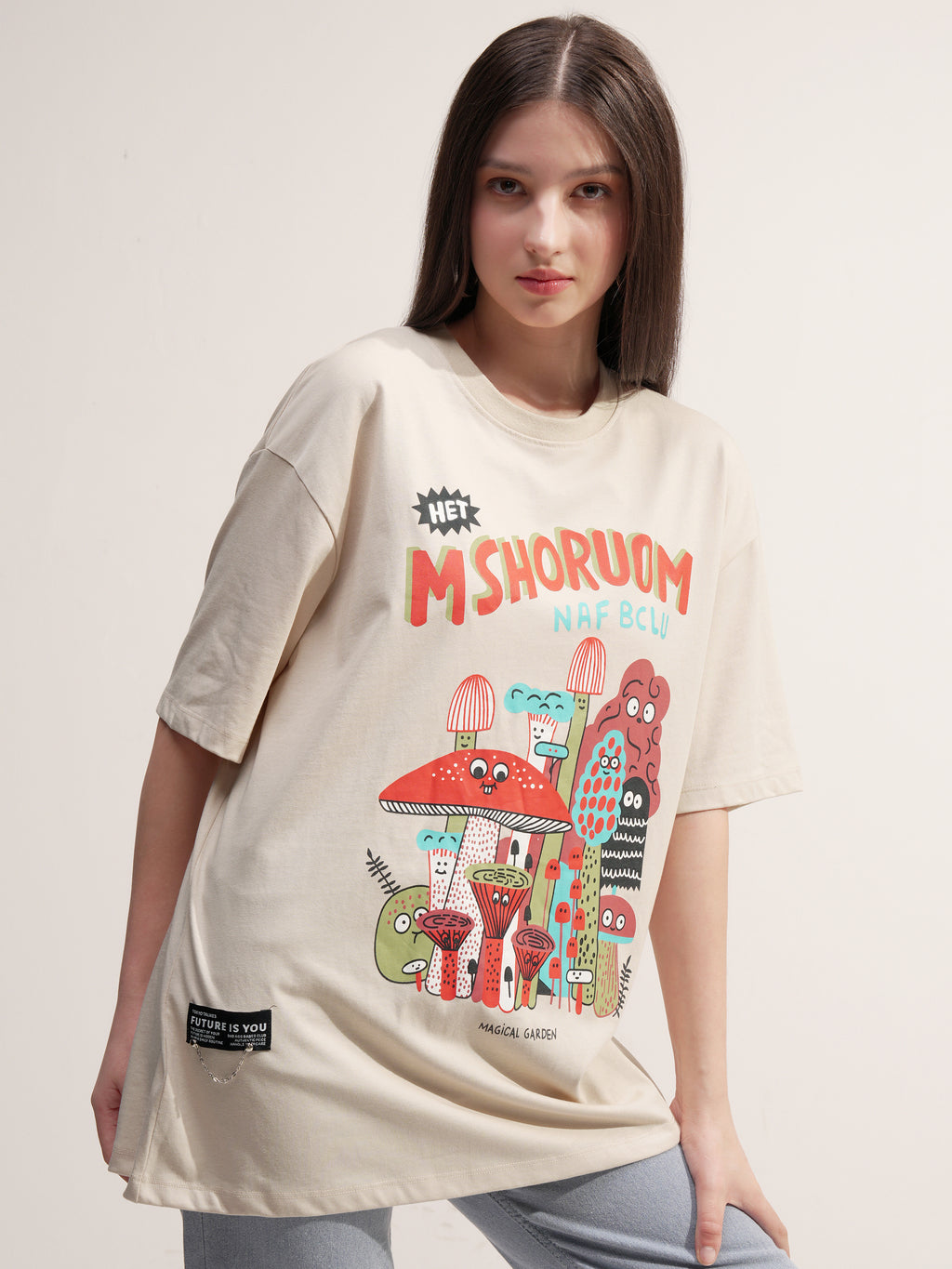 Tokyo Talkies Women Beige Printed Round Neck Oversized Fit T-Shirt - Beige - Image 6