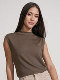 Tokyo Talkies Women Brown Solid High Neck T-Shirt - Brown - Image 1