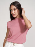 Tokyo Talkies Women Pink Solid High Neck T-Shirt - Pink - Image 1