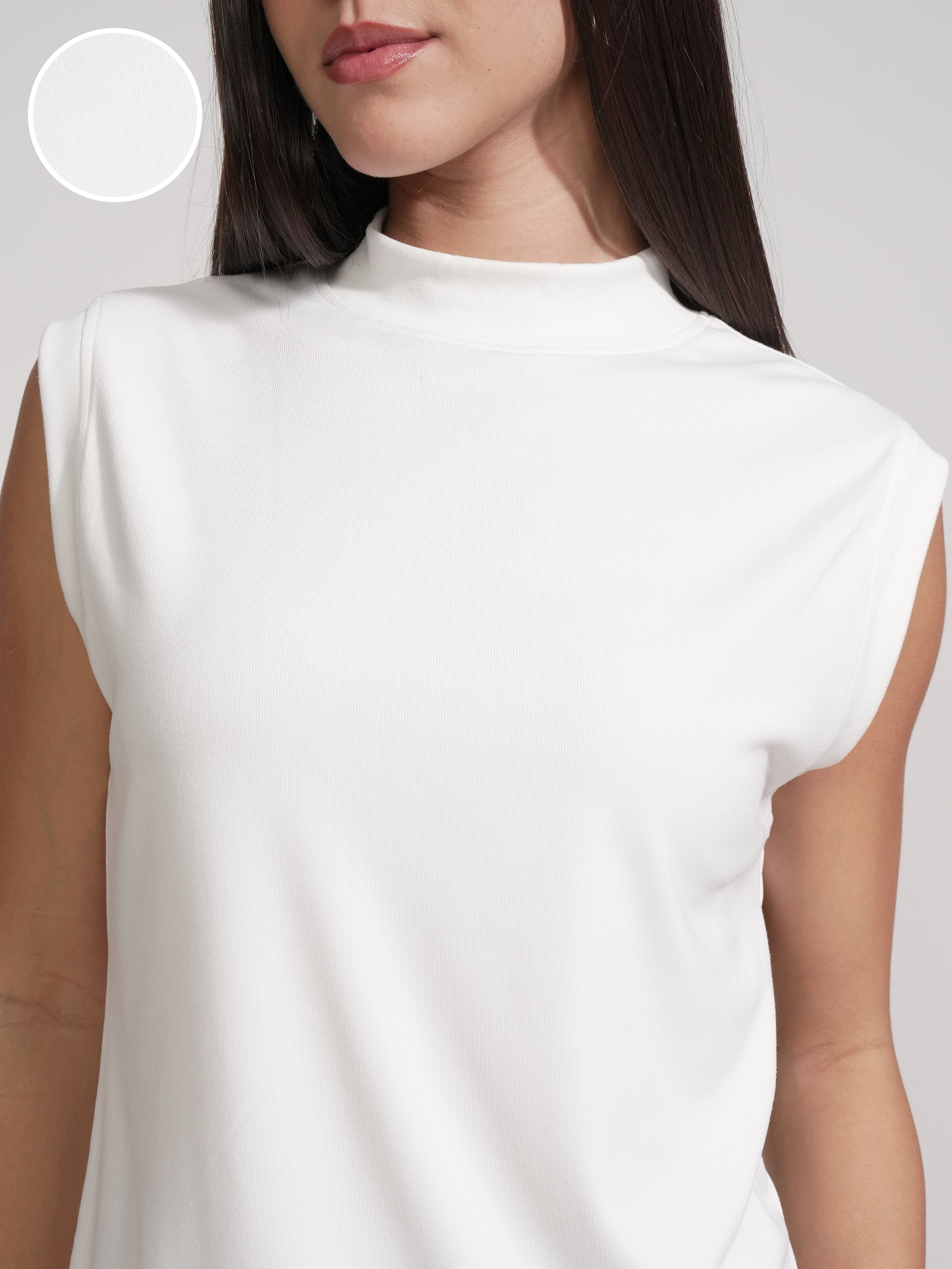 Tokyo Talkies Women White Solid High Neck T-Shirt - White - Image 5