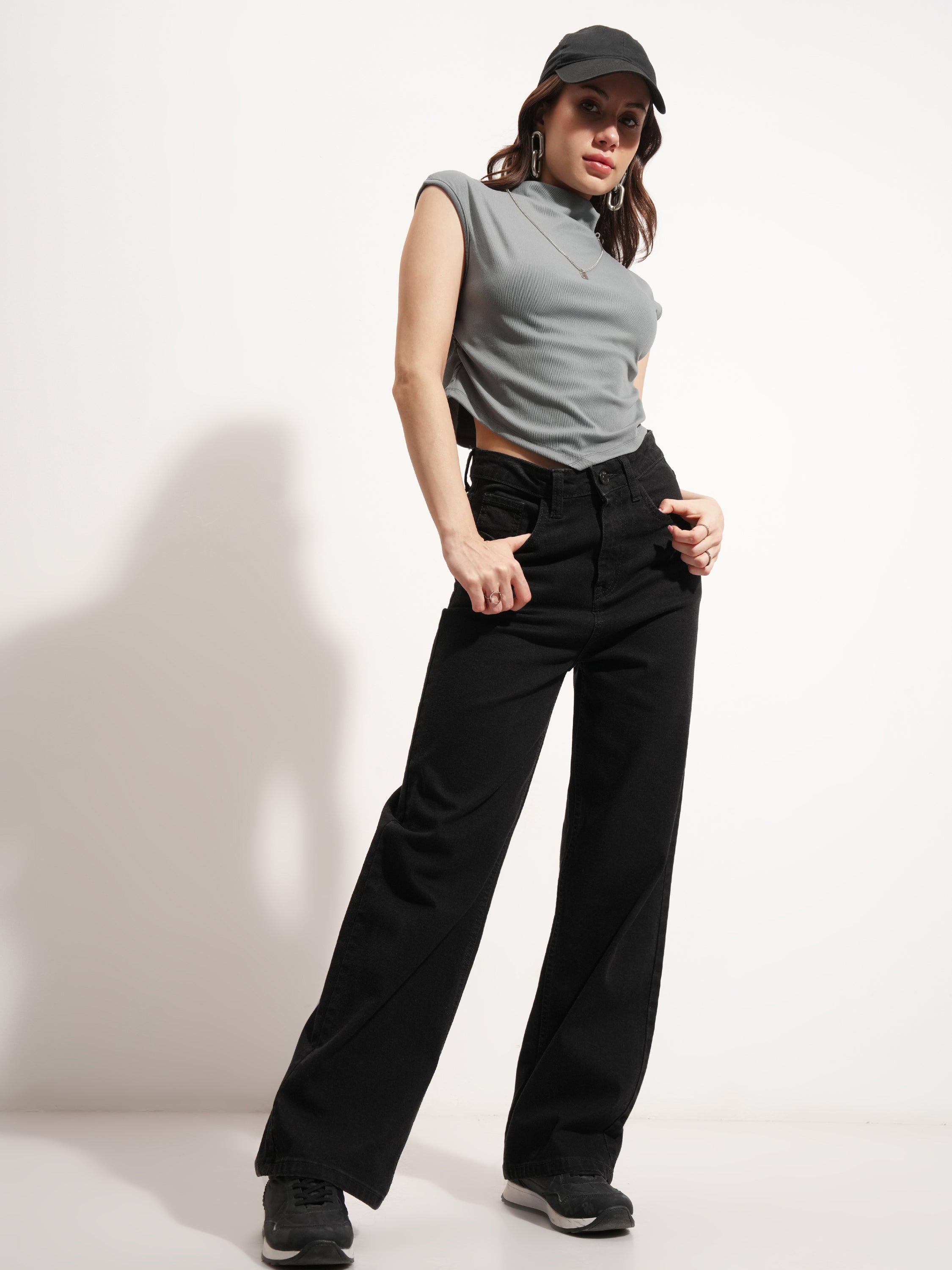 Tokyo Talkies Women Grey Solid Round Neck T-Shirt - Grey - Image 2