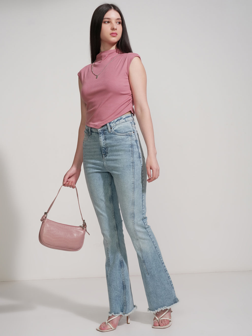 Tokyo Talkies Women Pink Solid High Neck T-Shirt - Pink - Image 2