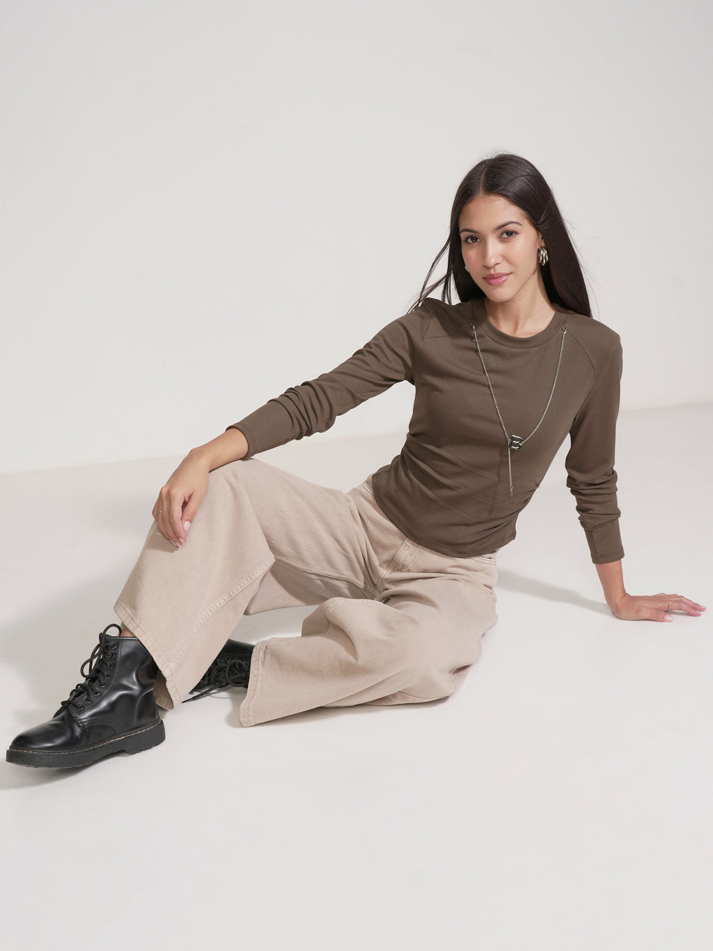 Tokyo Talkies Women Brown Solid Round Neck T-Shirt - Brown - Image 2