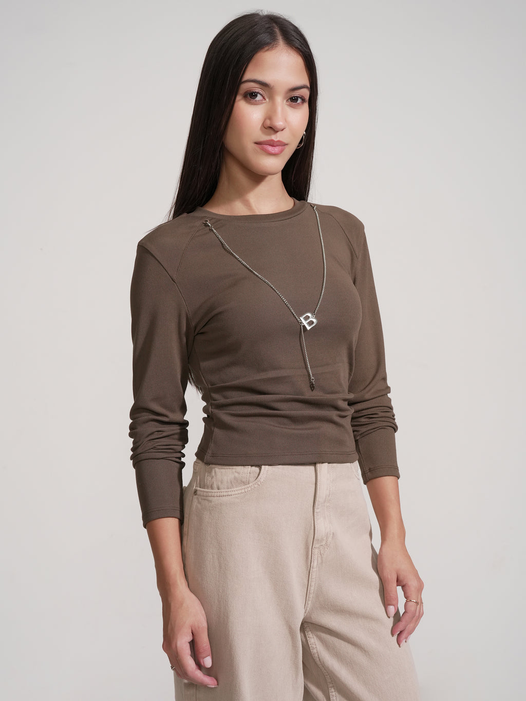 Tokyo Talkies Women Brown Solid Round Neck T-Shirt - Brown - Image 6