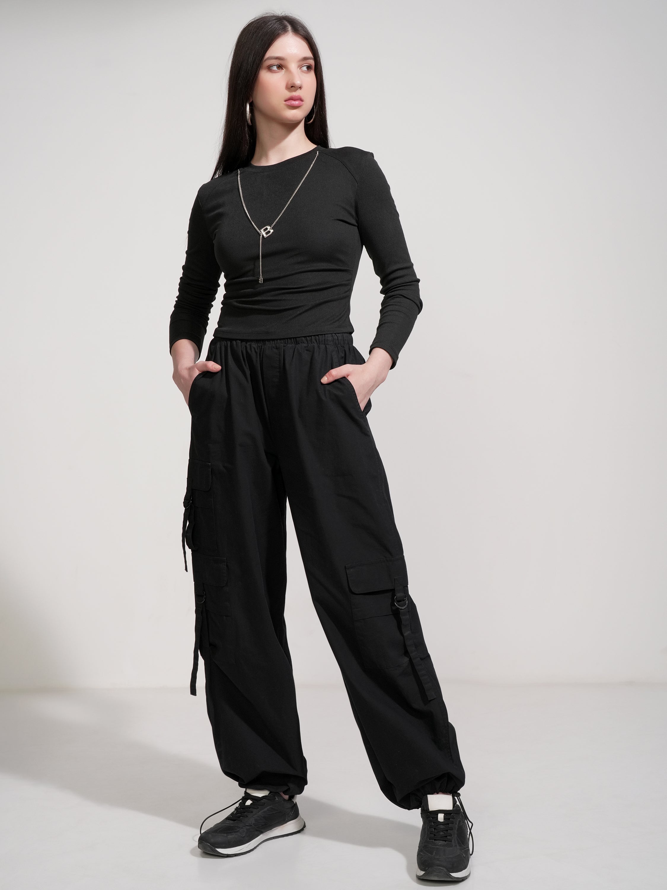 Tokyo Talkies Women Black Solid Round Neck T-Shirt - Black - Image 2