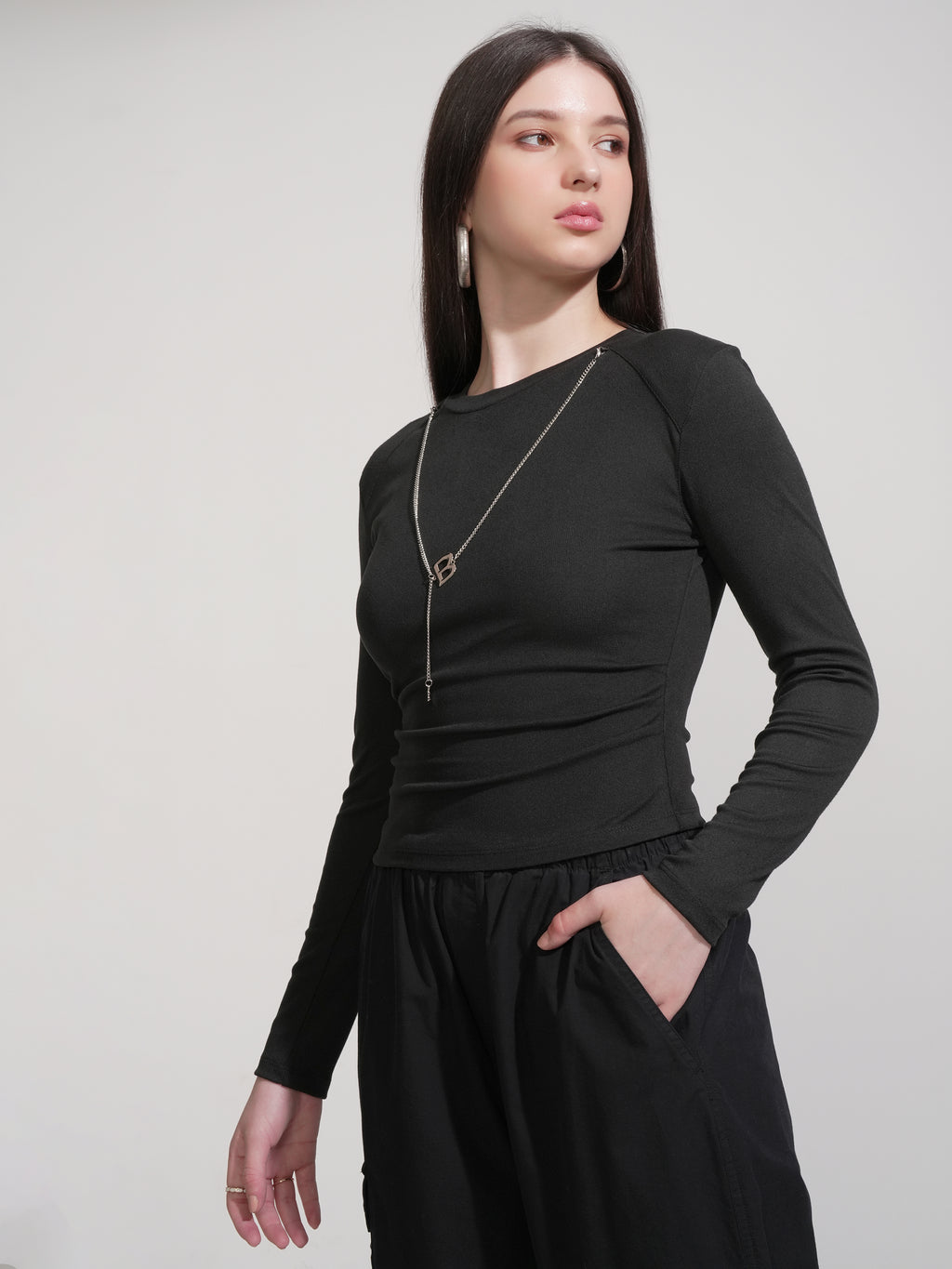 Tokyo Talkies Women Black Solid Round Neck T-Shirt - Black - Image 4