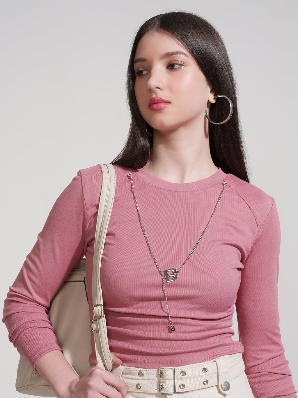 Tokyo Talkies Women Pink Solid Round Neck T-Shirt - Pink - Image 1