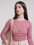 Tokyo Talkies Women Pink Solid Round Neck T-Shirt - Pink - Image 1