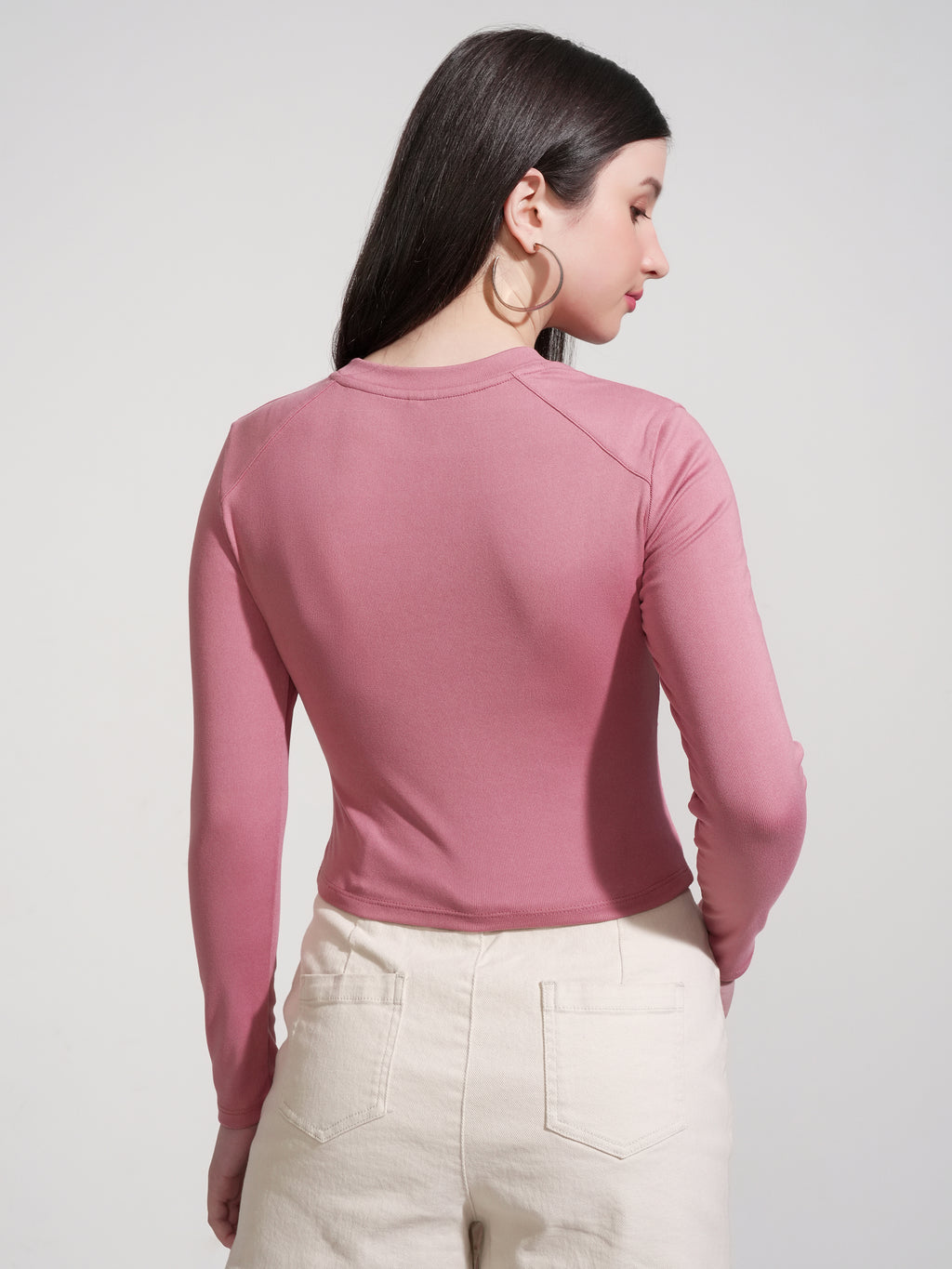 Tokyo Talkies Women Pink Solid Round Neck T-Shirt - Pink - Image 3