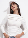 Tokyo Talkies Women White Solid Boat Neck T-Shirt - White - Image 1