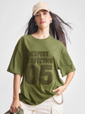 Tokyo Talkies Women Olive Applique Round Neck Oversized Fit T-Shirt - Olive - Image 1