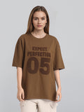Street By Tokyo Talkies Women Brown Applique Round Neck Oversized Fit T-Shirt - Brown - Image 1