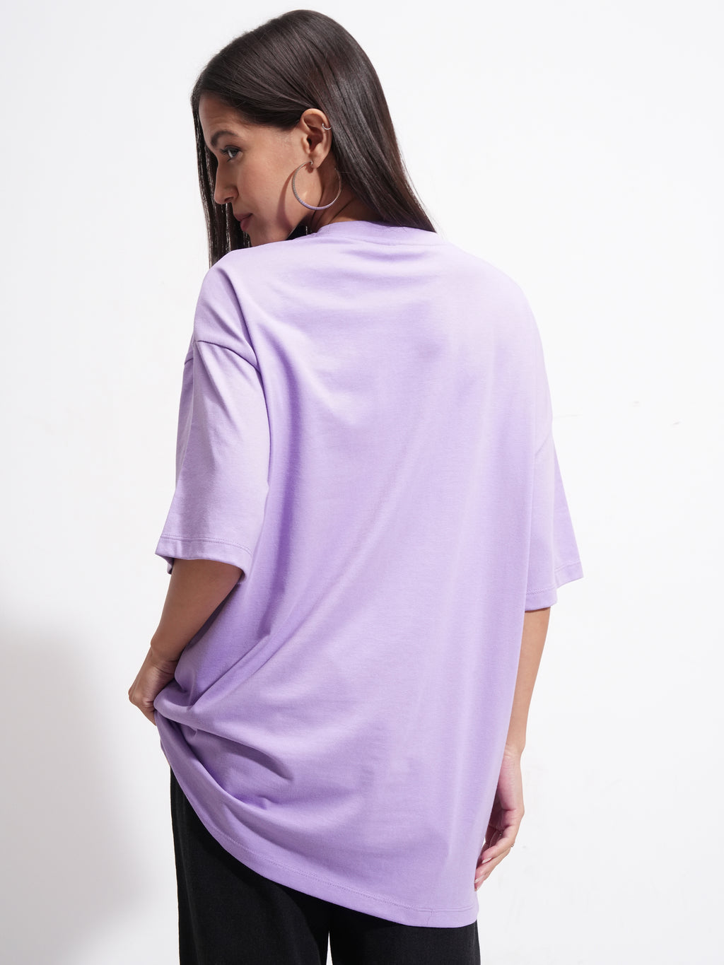 Tokyo Talkies Women Purple Printed Round Neck Oversized Fit T-Shirt - Purple - Image 3