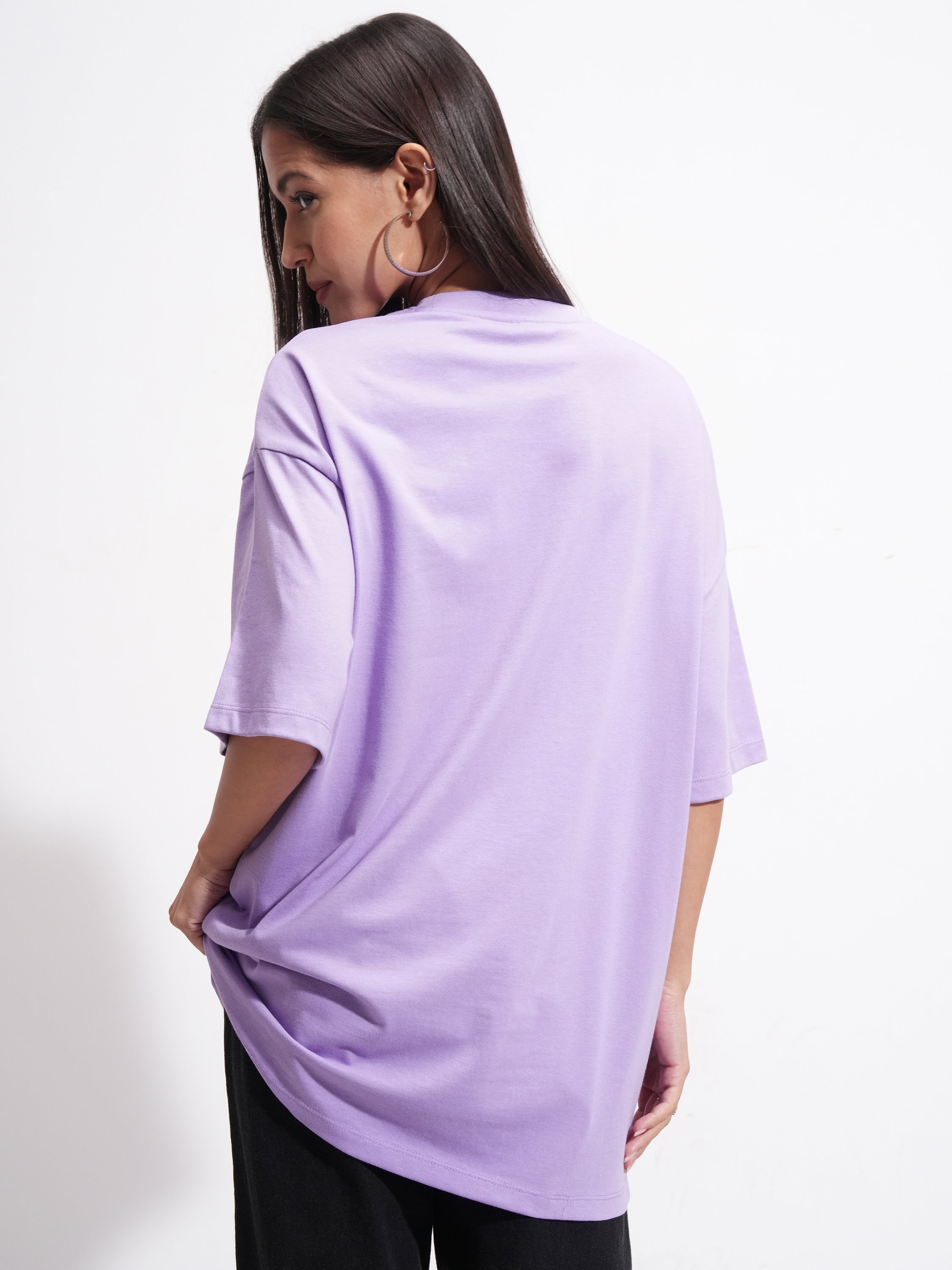 Tokyo Talkies Women Purple Printed Round Neck Oversized Fit T-Shirt - Purple - Image 3