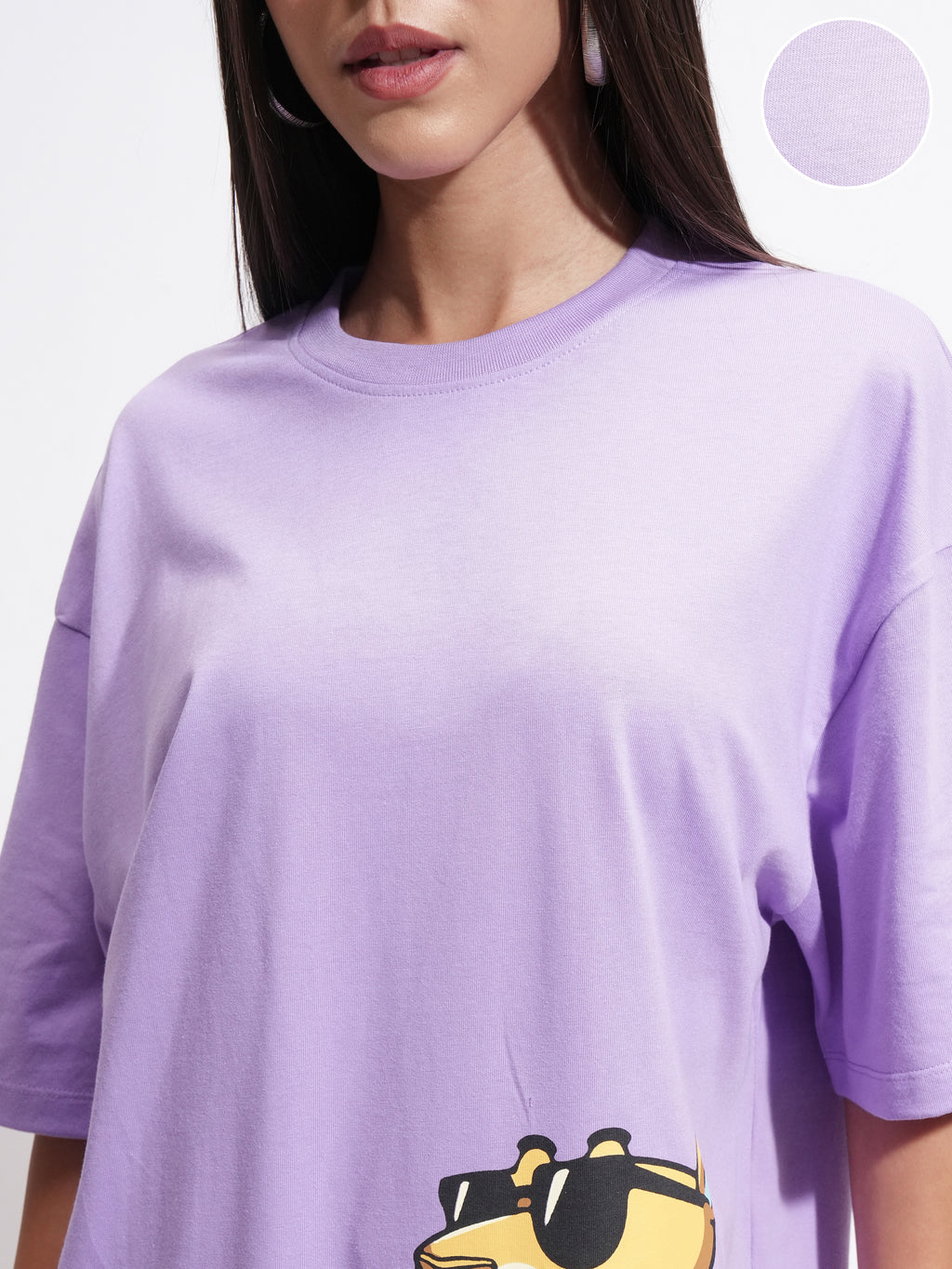 Tokyo Talkies Women Purple Printed Round Neck Oversized Fit T-Shirt - Purple - Image 5