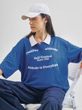 Street By Tokyo Talkies Women Blue Printed Polo Collar Oversized Fit Polo T-Shirt - Blue - Image 1