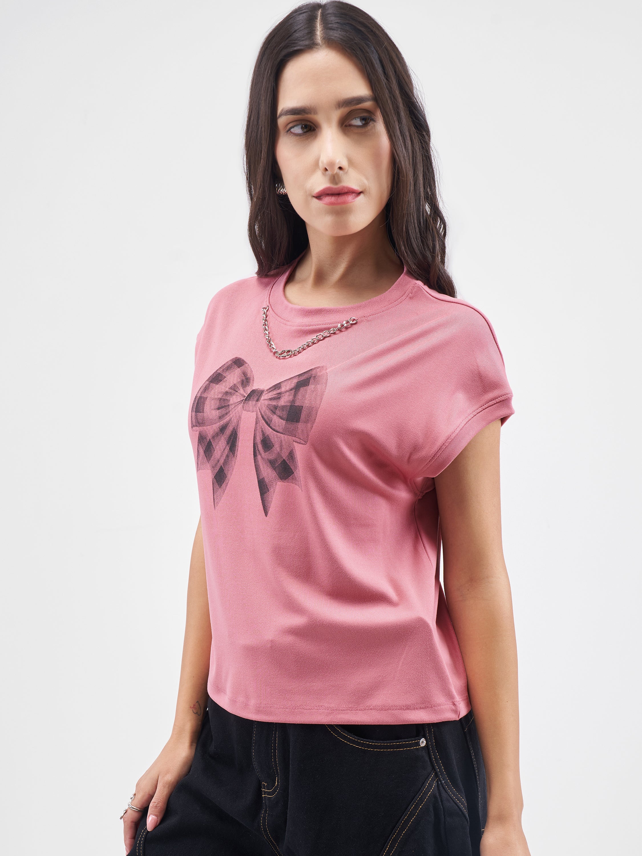 Street By Tokyo Talkies Women Pink Printed Round Neck T-Shirt - Pink - Image 4